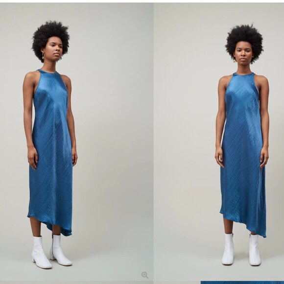 Nomia Size 4 Racerback Bias Dress Asymmetric Hem Halter in Lagoon Blue - Picture 1 of 11